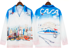 Casablanca Skyline & Dining Gradient Silk-Style Shirt - Blue / White