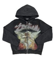 Mixed Emotions Rhinestone Hoodie Acid Wash Black