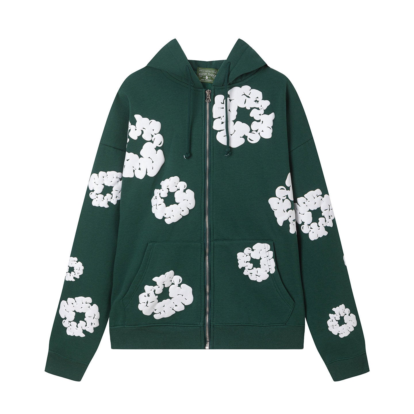"Denim Tears" Dark Green Floral Pattern Full-Zip Hoodie